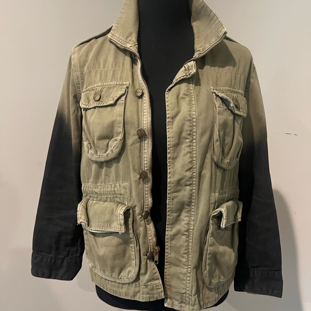 Current/Elliott Green Black The Lone Soldier With Coated Sleeves Jacket Size 0
